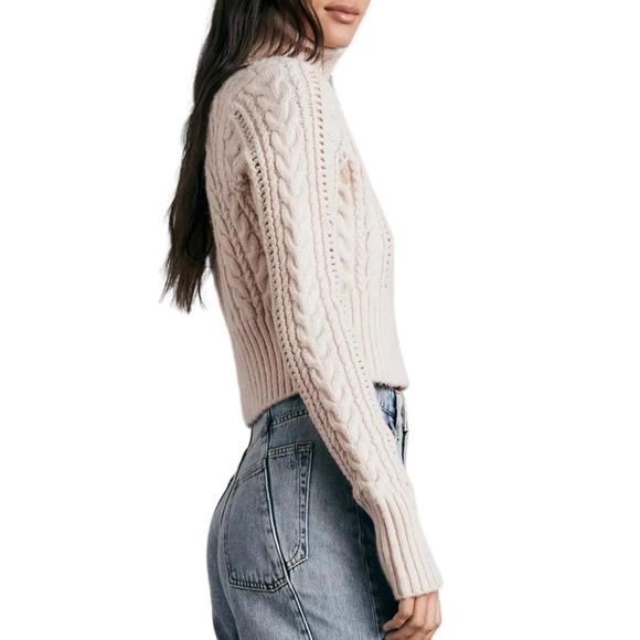 NEW RAG & BONE elizabeth wool cable turtleneck sweater in ivory - Picture 2 of 4
